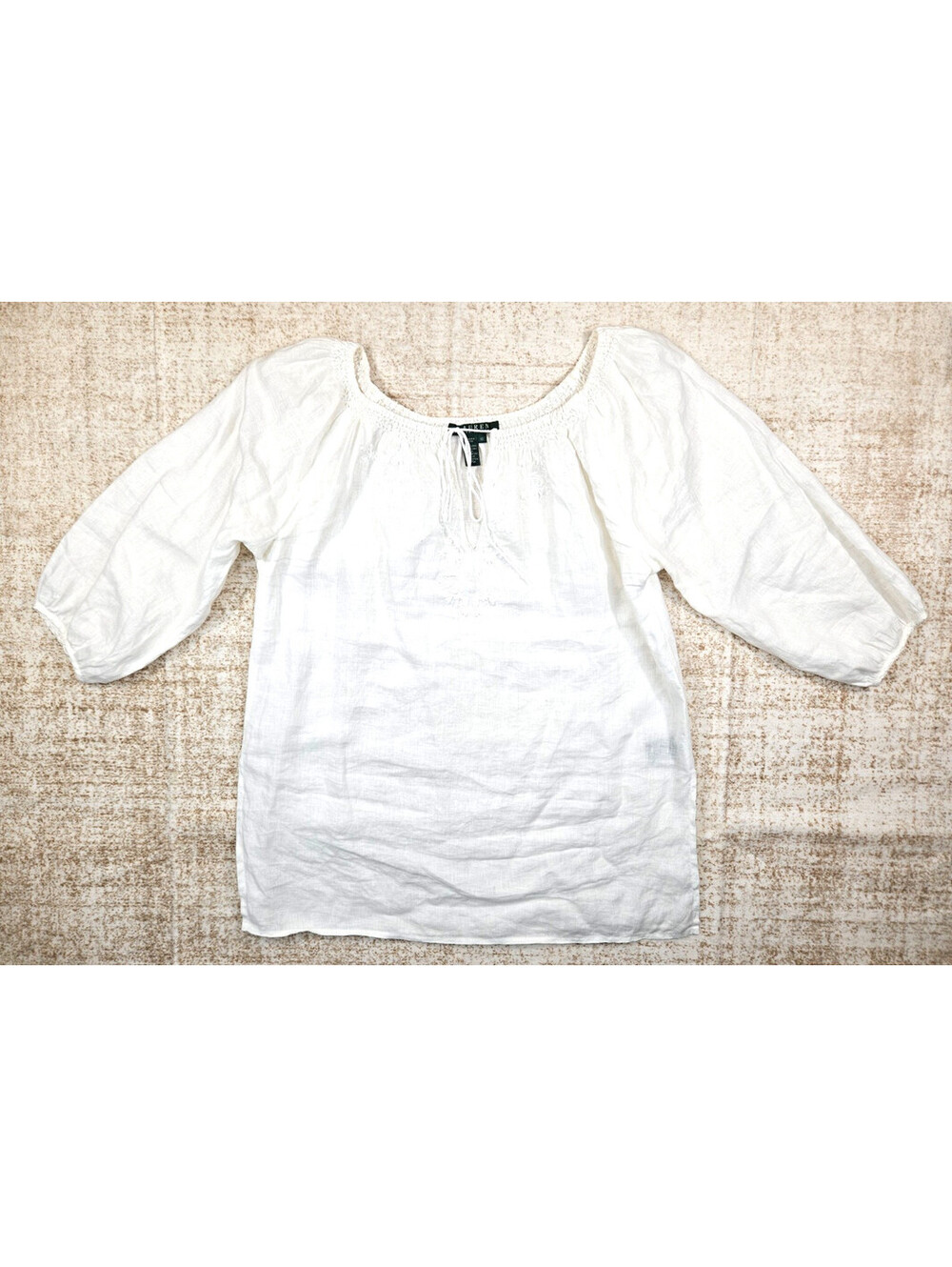 Lauren Ralph Lauren Y2K Peasent-Style White Linen Blouse Size